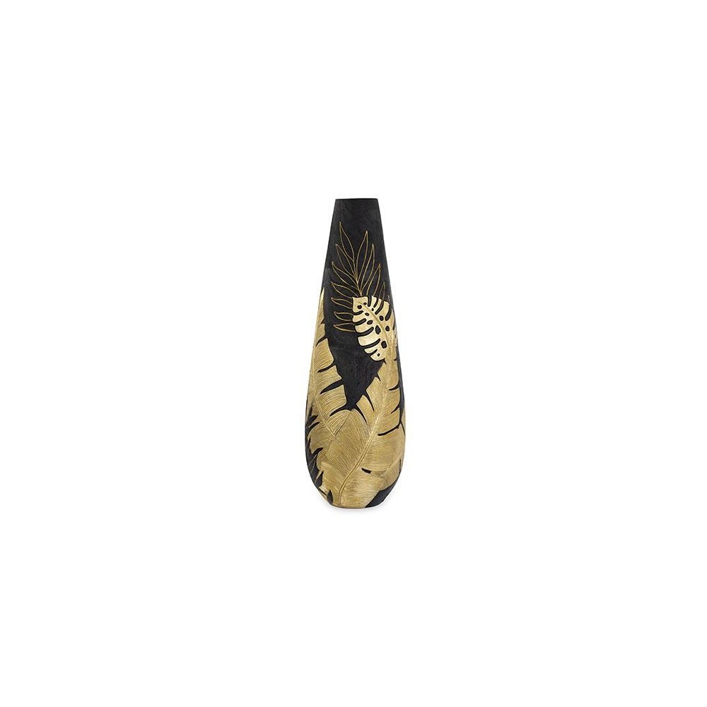 VASO NERO CON FOGLIE ORO D.315XH.955